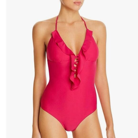 Shoshanna Swimwear Size 6 Swimsuit Bathing Suit One Piece Ruffled Magenta Pink - Picture 1 of 7